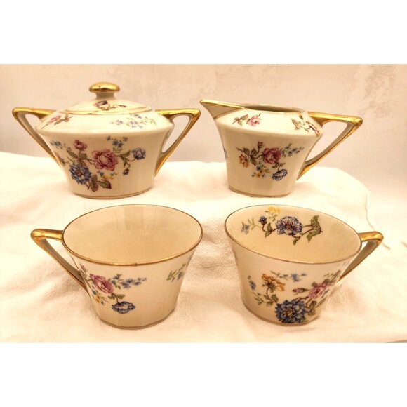 Vtg Limoges France Lidded Sugar, Creamer, 2 Cups Haviland, Charles Field Rosario - Picture 1 of 16